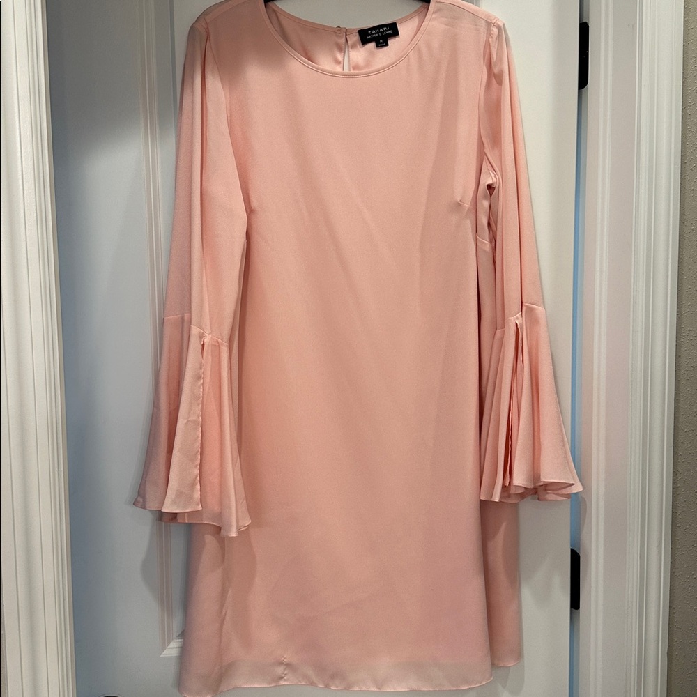 NWTPink Long Sleeve Dress with ruffled bell sleeves that partially drape open